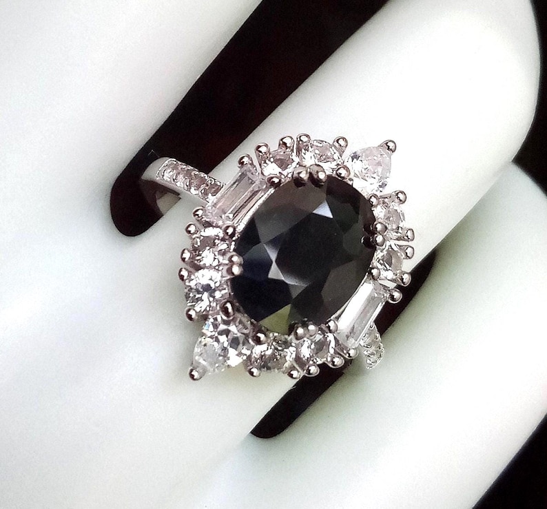 2.61 carat natural midnight blue sapphire ring size 7 sterling silver 925 white topaz band jewelry gift