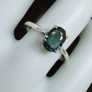 natural bluish green tourmaline ring size 7 sterling silver unheated untreated tourmaline solitaire ring jewelry gift