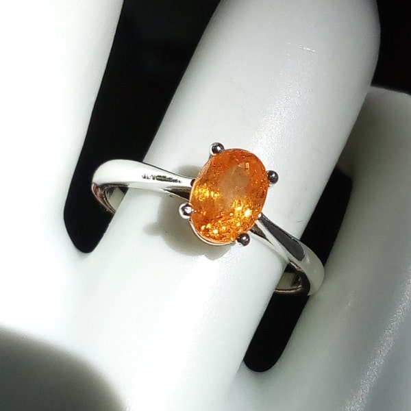 natural orange Spessartite garnet ring size 7 small oval solitaire sterling silver 925 Spessartine jewelry gift