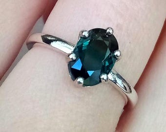 Natural Bluish Green Tourmaline Ring Oval Sterling Silver Size 7
