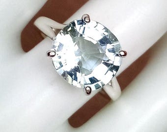Natural Aquamarine Ring Untreated African 4.05ct Very Light Blue Gemstone Cushion Sterling Silver Solitaire