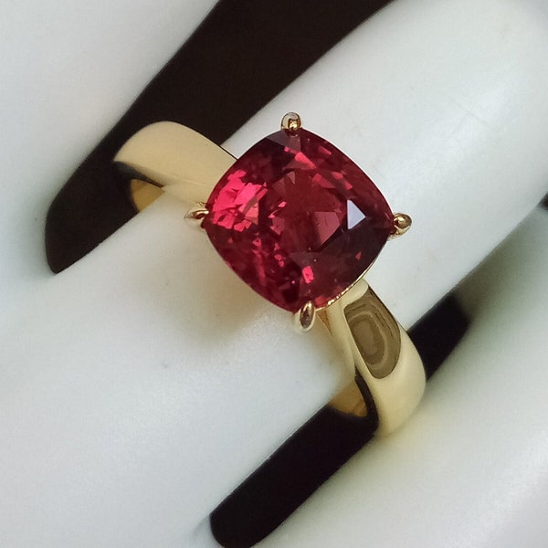 sparkly 2.28 carat natural garnet ring size 7 yellow gold over sterling silver 925 cushion shape solitaire jewelry