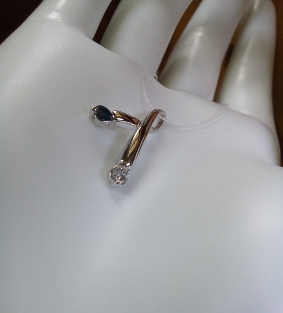 10k gold natural diamond blue sapphire pendant ge… - image 3