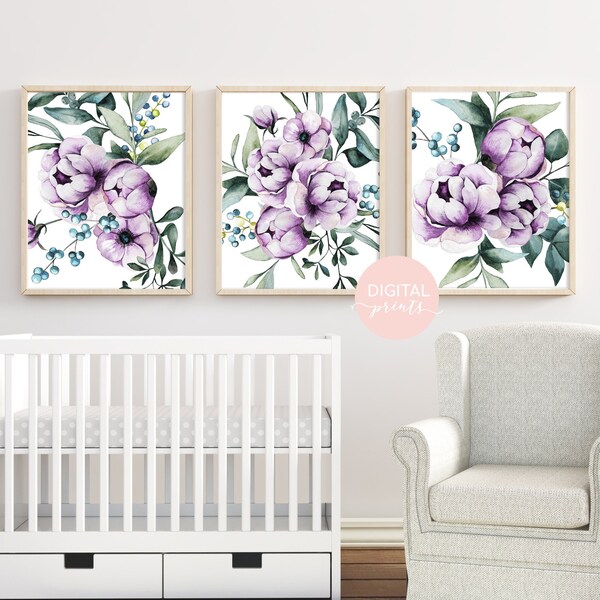 Purple Floral Nursery Decor Etsy