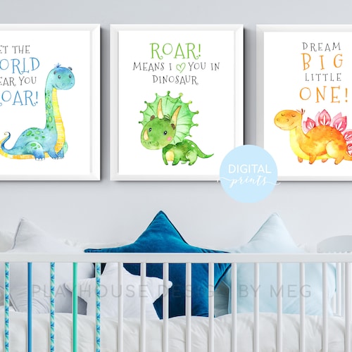 Dinosaur Nursery Wall Art Set of 3 Dinosaur Art Prints - Etsy