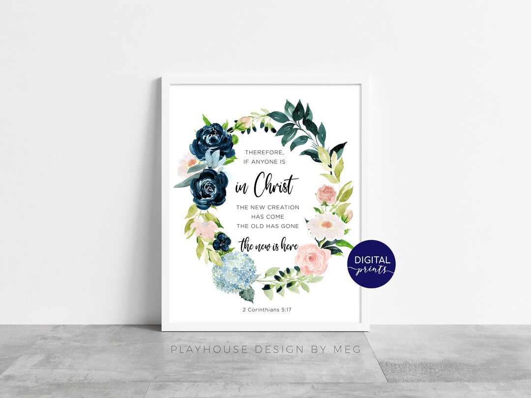 2 Corinthians 5:17 the New Creation Bible Verse Print Navy - Etsy