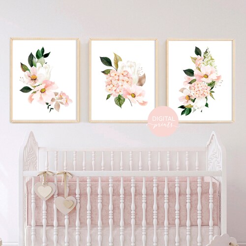 Printable Nursery Wall Art Set of 3 Watercolor Botanical Etsy