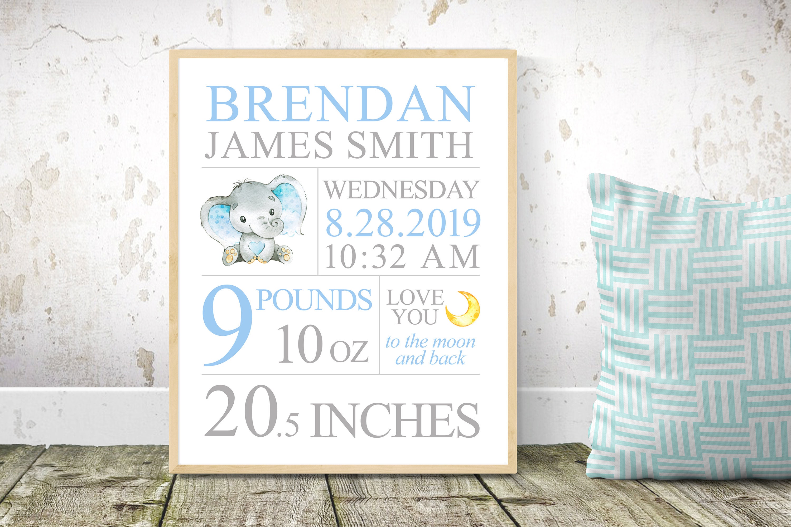 Baby Boy Birth Stats Wall Art Birth Annoucement Nursery Wall Etsy