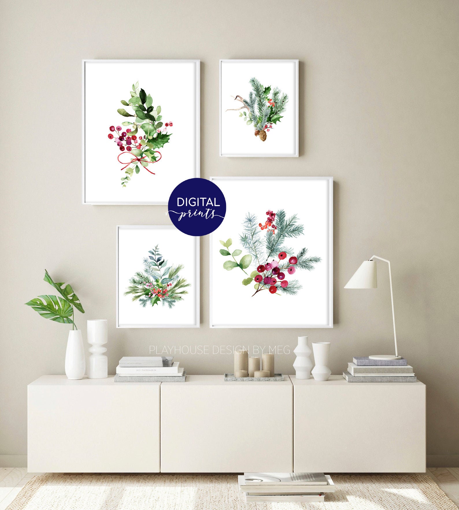 Christmas Prints Wall Art Set of 4 Christmas Prints | Etsy