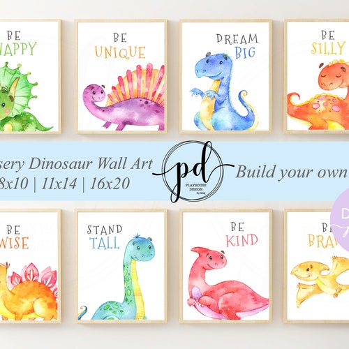 Dinosaur Nursery Wall Art Set Baby Nusery Decor Nursery Etsy