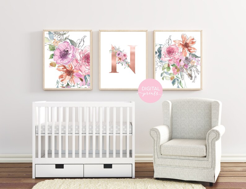 Wildflower Watercolor Nursery Wall Art Print Set of 3 Girl Etsy