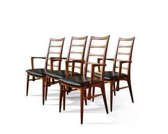 Koefoeds Hornslet Danish Teak “Lis” Ladder-back Dining Chairs Set of Four