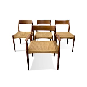 Arne Hovmand Olsen Teak Papercord Dining Chairs - Mogens Kold - Set of Four