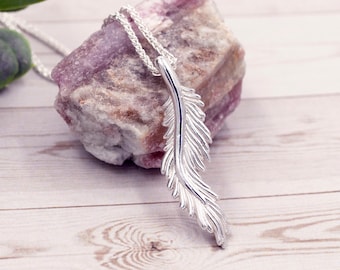 Silver Large Feather Necklace | Handmade Jewellery | Feather Pendant | Bird Gift | Cute Necklace | Bird Pendant | Mother's Day Gift