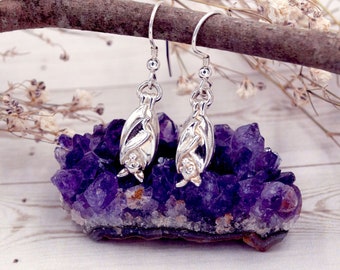 Silver Fruit Bat Earrings | Handmade Jewellery | Bat Drop Earrings | Bat Gift | Halloween Earrings | Autumn Jewellery