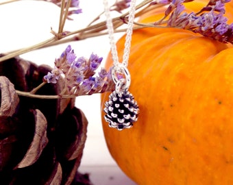Halsband i sterlingsilver med tallkottar: Handgjort hänge i höstnatur