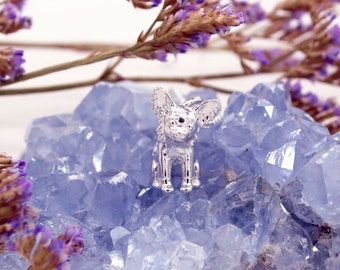 Halsband i sterlingsilver med långhårig chihuahua: Handgjort hänge i hundras