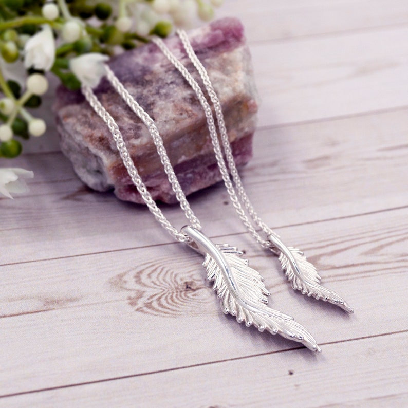 Silver Large Feather Necklace Handmade Jewellery Feather Etsy