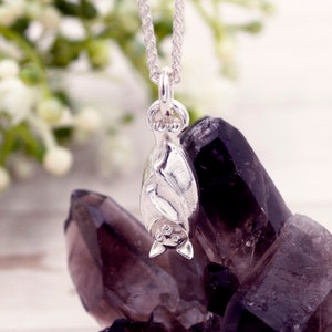 Silver Fruit Bat Necklace | Handmade Jewellery | Bat Charm Pendant | Halloween Gift | Cute Spooky Necklace | Autumn Jewellery