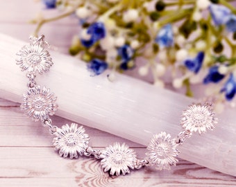 Armband med prästkrage i återvunnet sterlingsilver: Handgjorda blomstersmycken