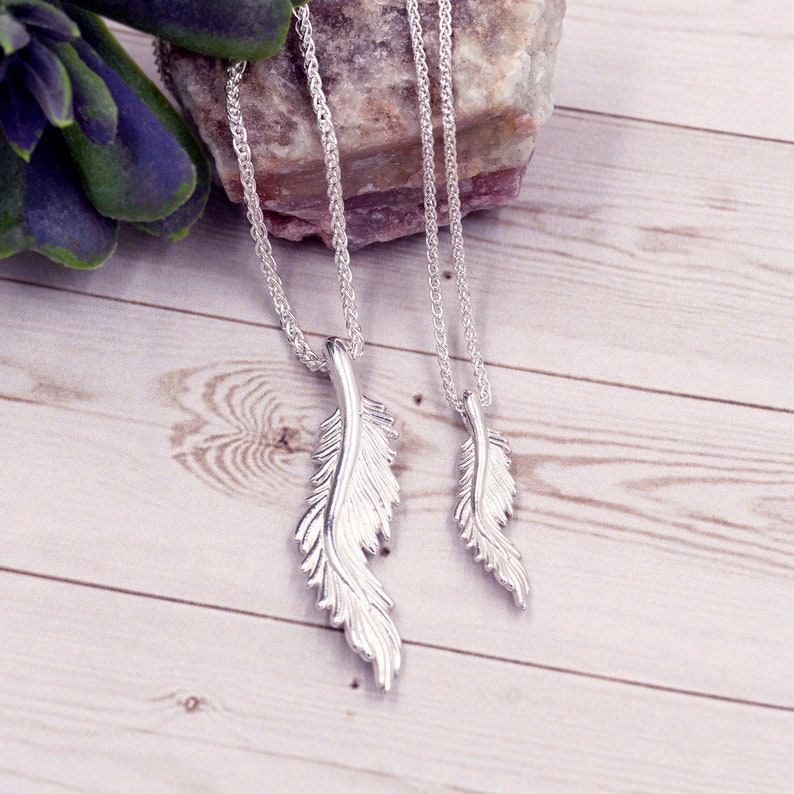 Silver Large Feather Necklace Handmade Jewellery Feather Etsy