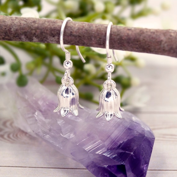 Silver Bluebell Earrings Handmade Jewellery Blue Bell Drop Dangle