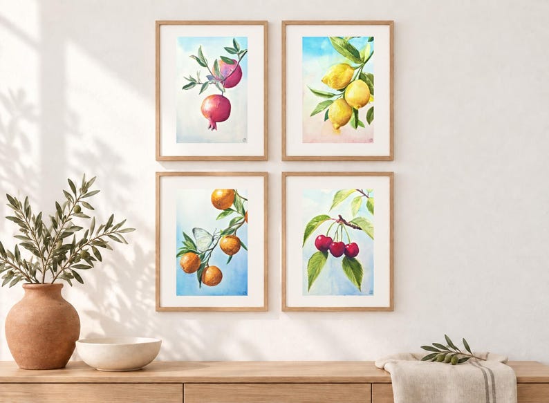 Mediterranean cherry branch — original watercolor painting image 3