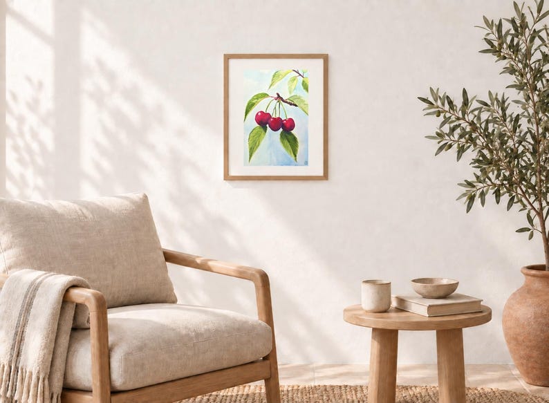 Mediterranean cherry branch — original watercolor painting image 2
