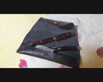 Wool Tweed and Silk with Accessory Pouch Pen Wrap Pen Roll Pen Case