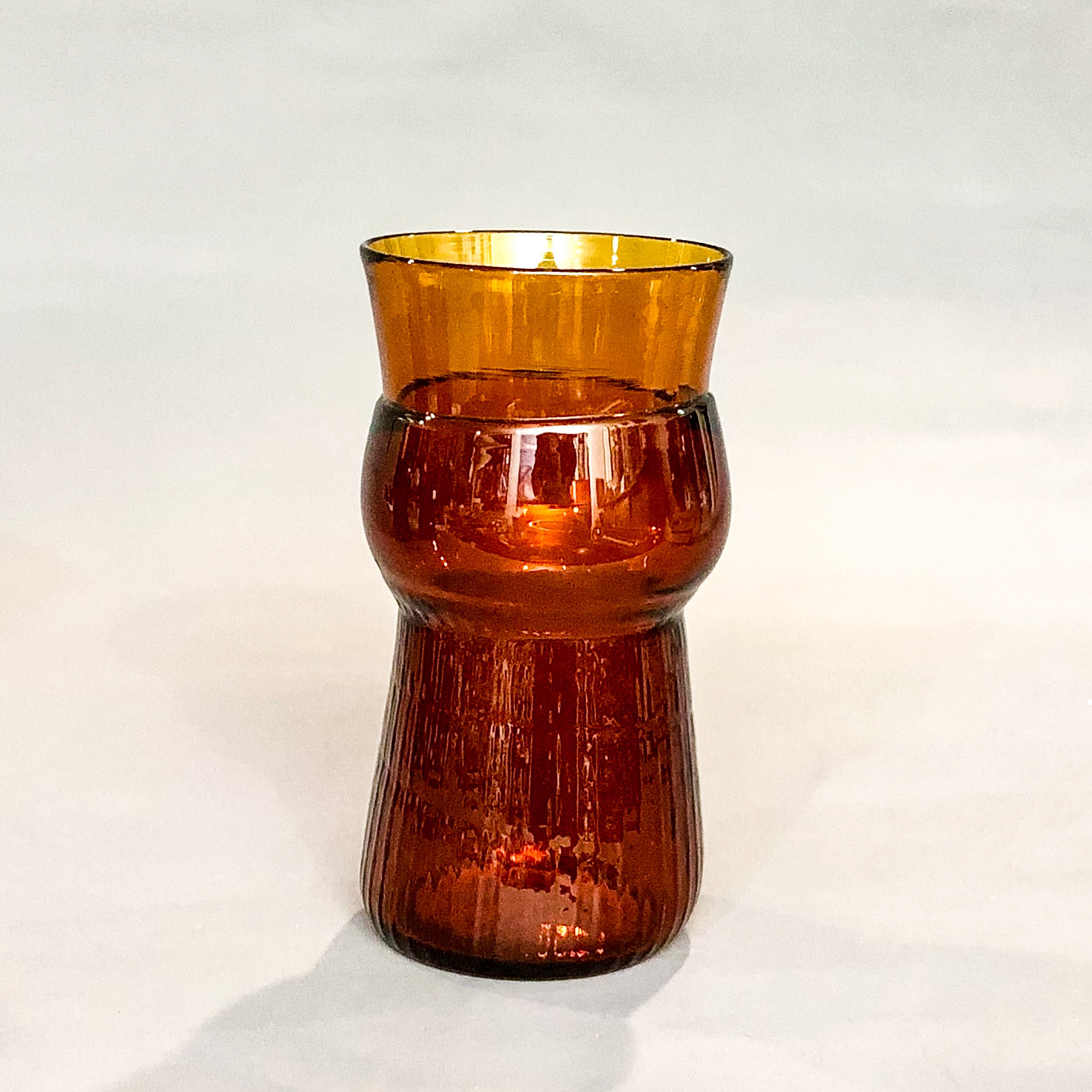 Dark Amber Tumbler Vertical Ribbed Brutalist Etsy