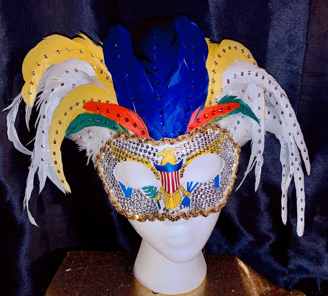 US Virgin Islands Mask feathers and Rhinestones Etsy