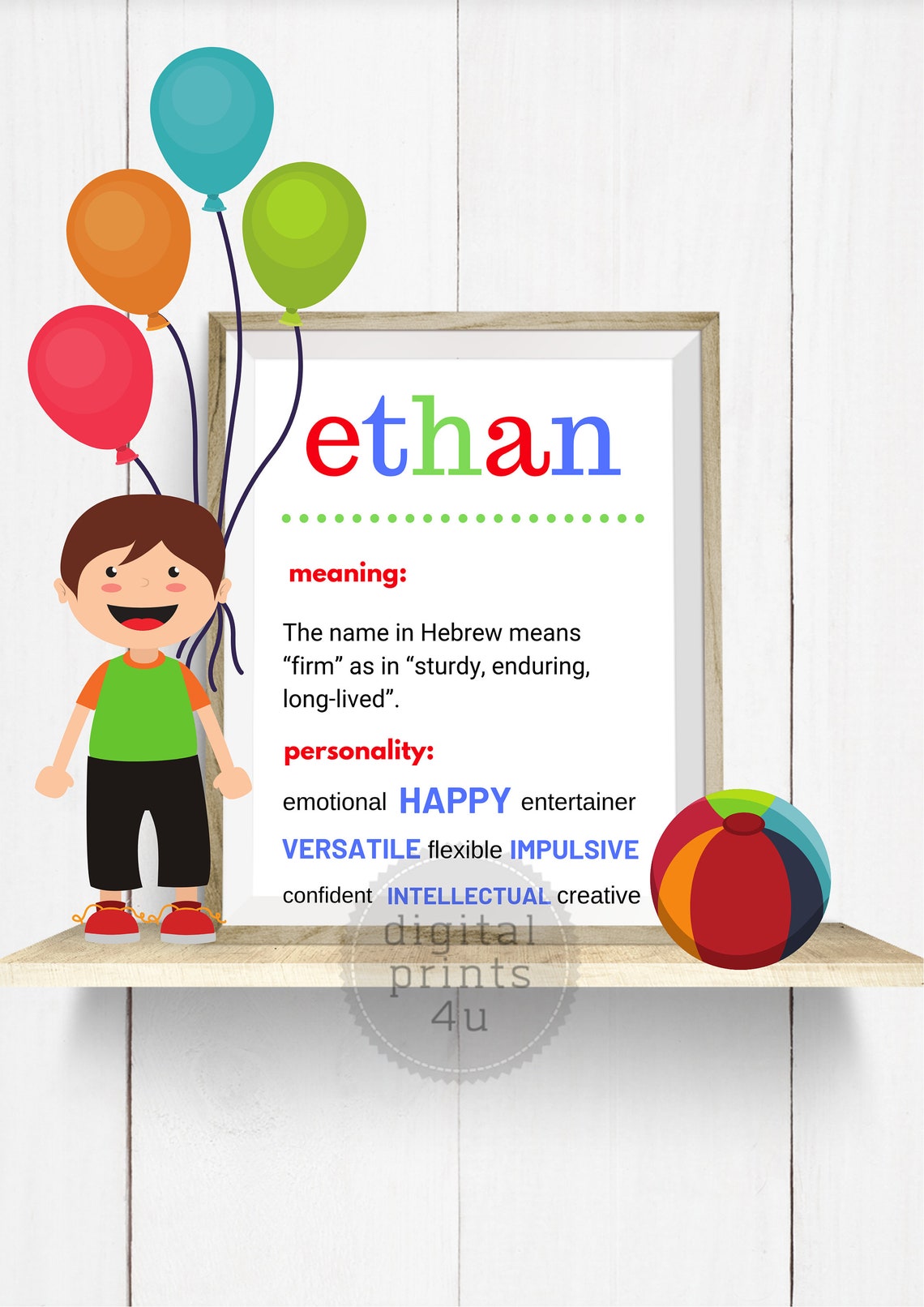 Ethan name meaning print digital name meaning name name Etsy