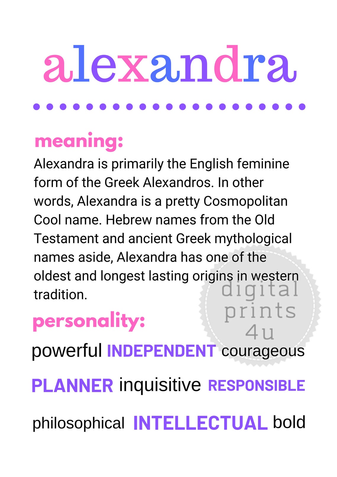 Alexandra name print name meaning print digital name Etsy