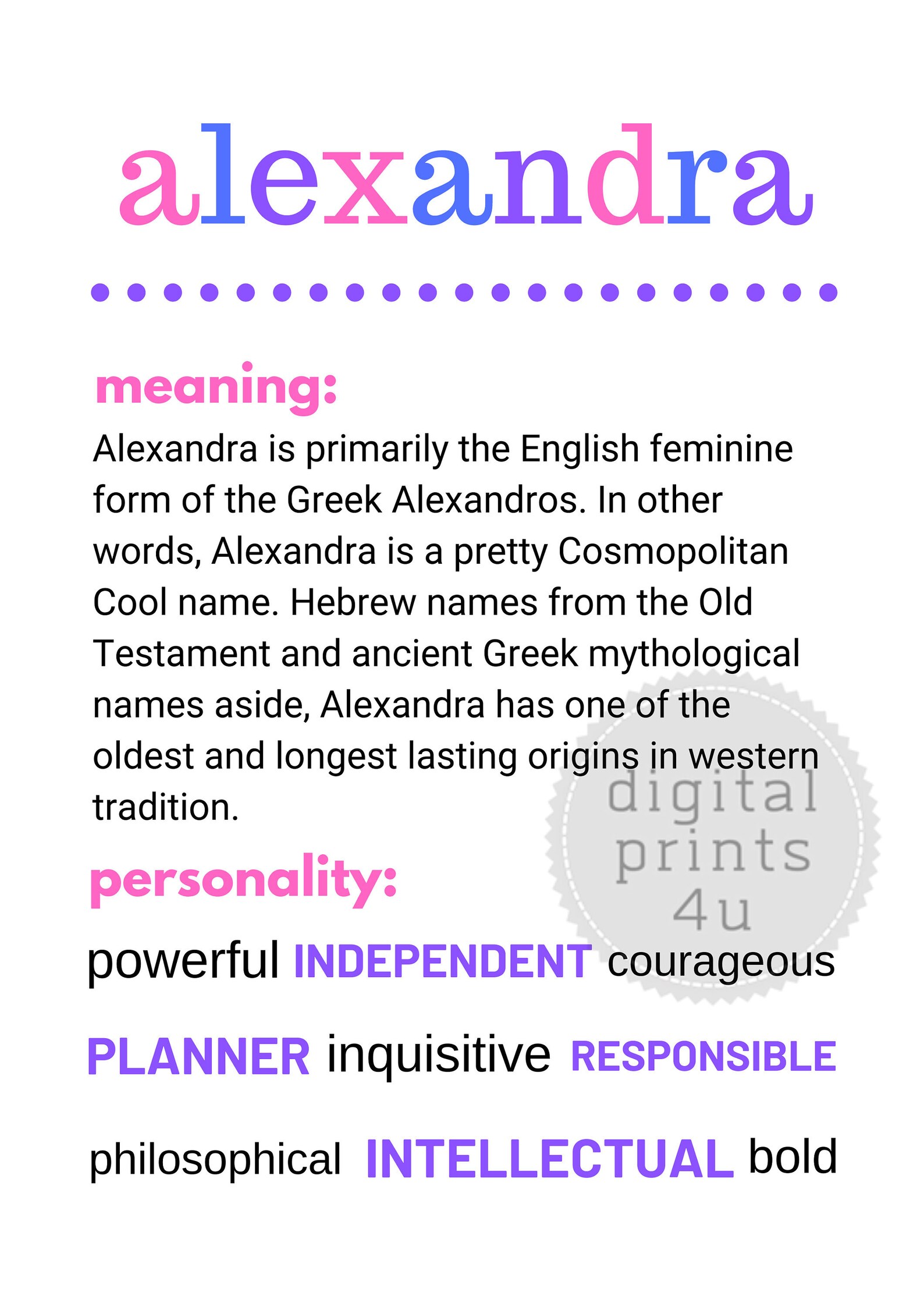 Alexandra name print name meaning print digital name Etsy