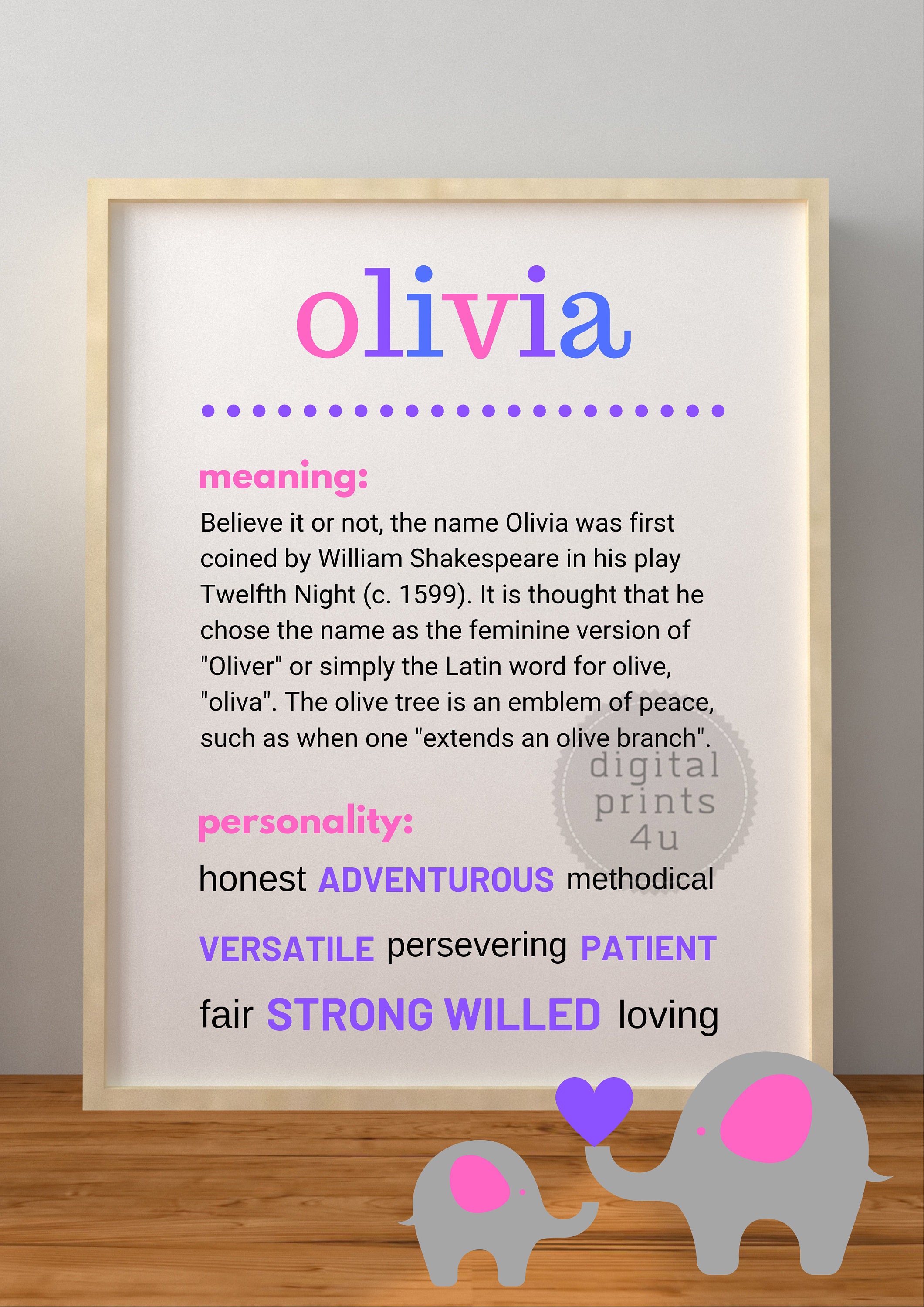 Olivia name print name meaning print olivia digital name Etsy