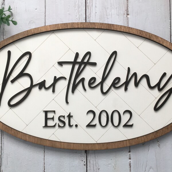 Personalized Herringbone Subway tile Farmhouse oval framed Name Sign custom gift
