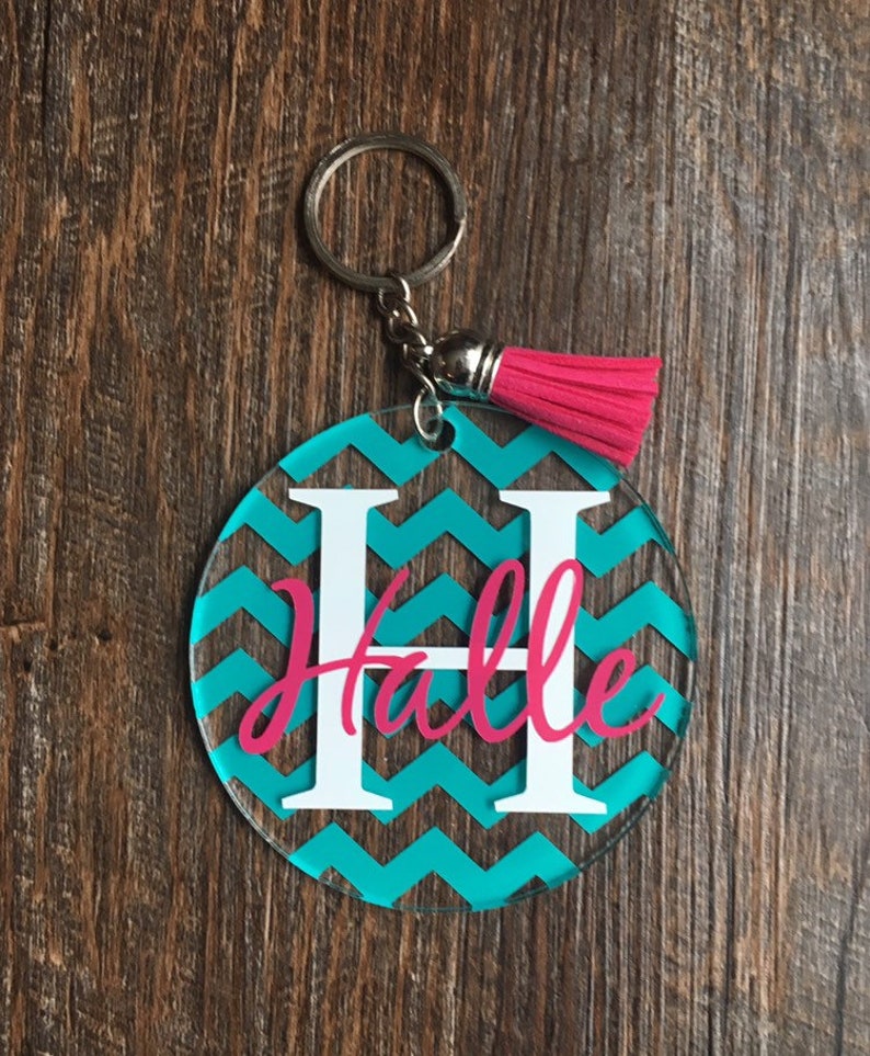 3 Acrylic Personalized Book Bag Keychains Tags Etsy