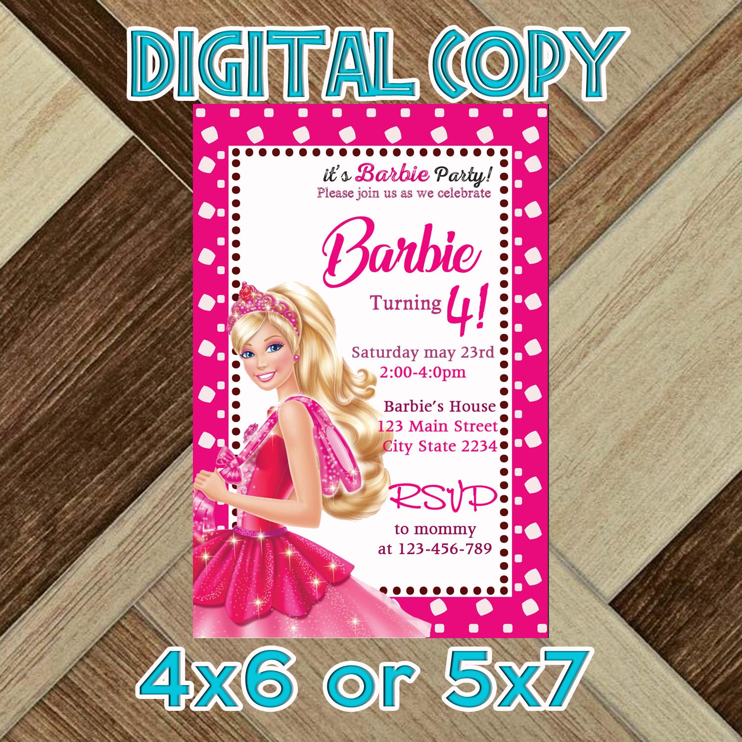 Barbie Barbie Invitation Barbie Printtable Barbie Invite Etsy