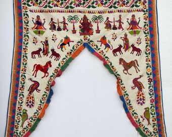 Ethnic Vintage Door Valance Kutch Hand Embroidered Door Topper Curtain Wall Hanging Home Decor Tapestry 74 x 56 Inches