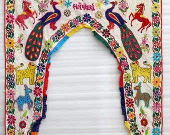 Ethnic Vintage Door Valance Kutch Hand Embroidered Door Topper Curtain Wall Hanging Home Decor Tapestry 74 x 56 Inches