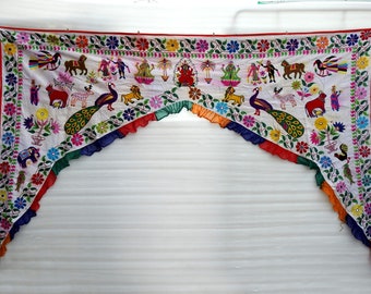 Ethnic Vintage Door Valance Kutch Hand Embroidered Door Topper Curtain Wall Hanging Home Decor Tapestry 74 x 56 Inches