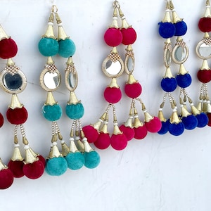 Set of 5 Pair Tassels Decorative Bridal Lehenga Dress Blouse Pom Pom Beads Embellishment Crafting Sewing Clothing Accessories wedding Latkan