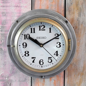 Vintage 1980 Maritime Clocks Original Slave Nautical Navigation Ship&#39;s Wall Clock Aluminum Brass Silent Sweep Seiko Quartz Made in Japan