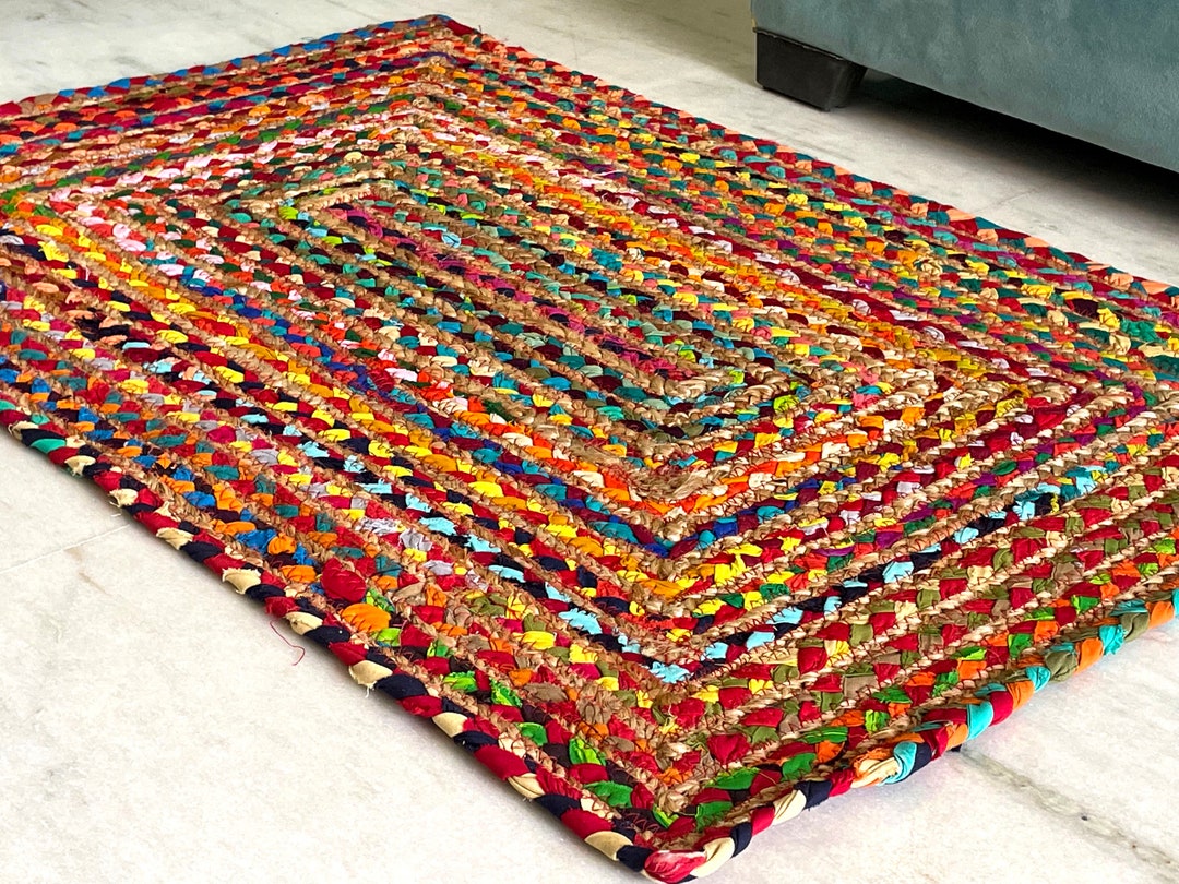 Color Jug Rug Handmade Multicolor Cotton Jute Rug: Living Room Decor (24