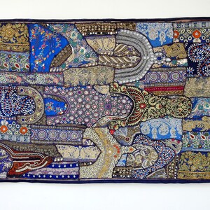 Embroidered Sari Tapestry: Vintage Indian Patchwork Wall Hanging (60" x 40")