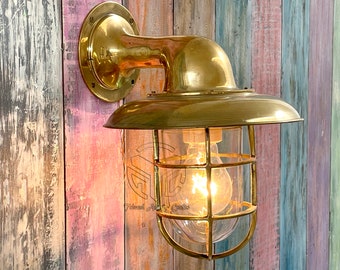 Nautical Maritime Brass Caged Shade Light Passageway Bulkhead Ship Industrial Navigation Restaurant Cafe Outdoor Indoor Wall Mount Lights