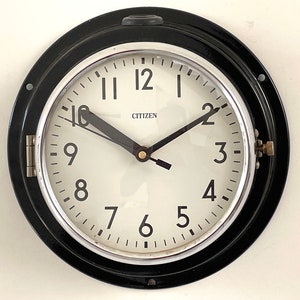 Reloj de pared vintage Citizen Maritime: reloj náutico de barco, negro