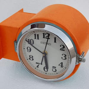 Vintage Maritime Seiko Dual Face Clocks Industrial Retro Slave Nautical Ship Clock Steel Marine Quartz Clock Made in Japan Orange