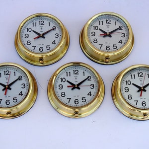All Brass Set of 05 Vintage Maritime Slave wall Clock Vintage Navigation  Ship Marine Boat Nautical Quartz Clocks Industrial Retro clock