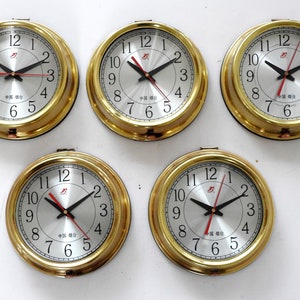 Set of 5 Vintage 1990&#39;s Maritime Clocks Original Slave Nautical Ship&#39;s Brass Quartz Clock Made in China Industrial Retro clock